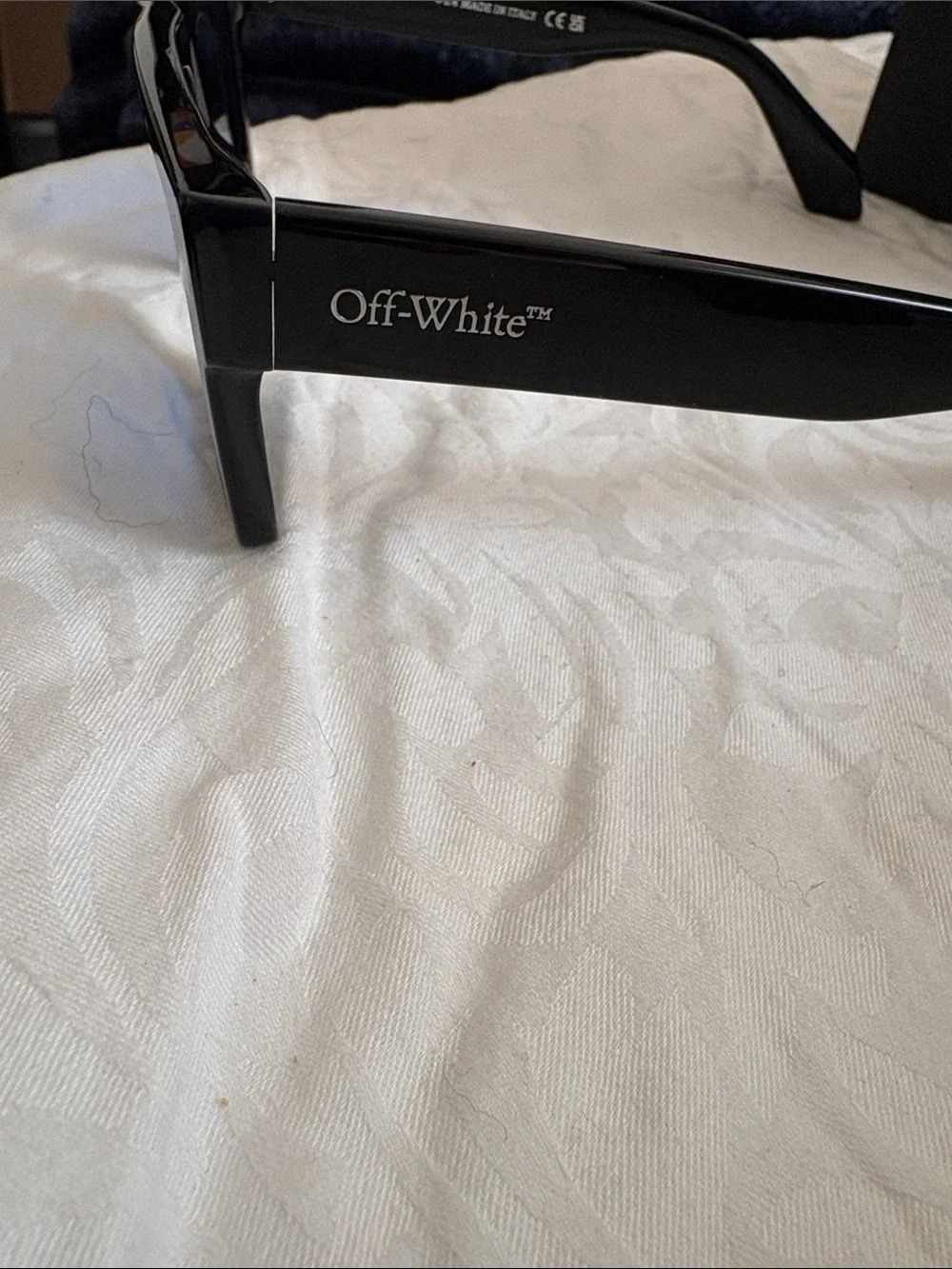 Off-White Black Frame Sunglasses with Blue Lenses